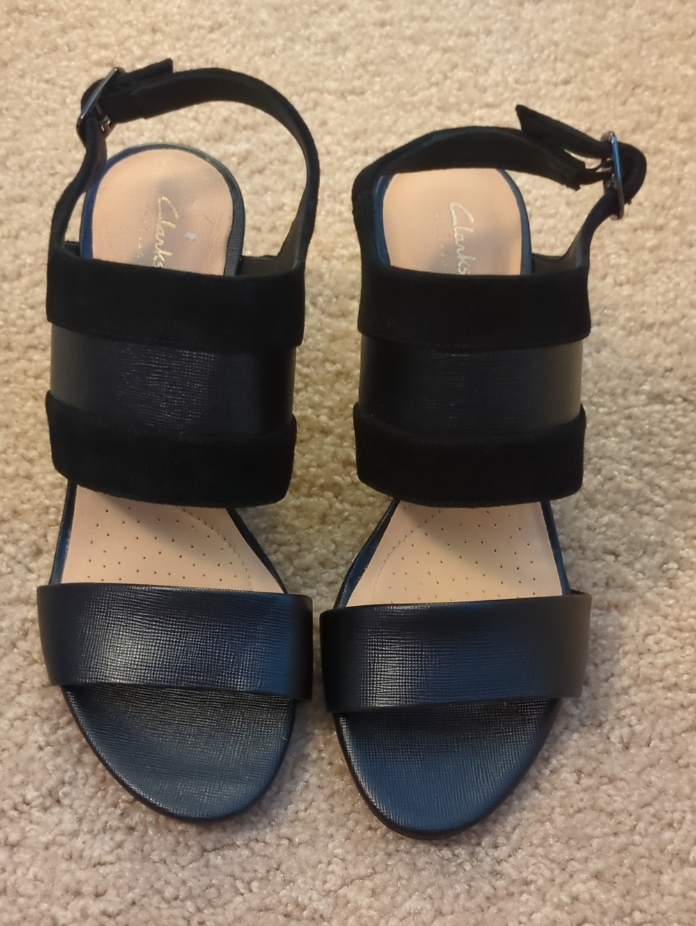 Clarks Black Leather & Suede Open-Toe Ankle-Strap Sandals